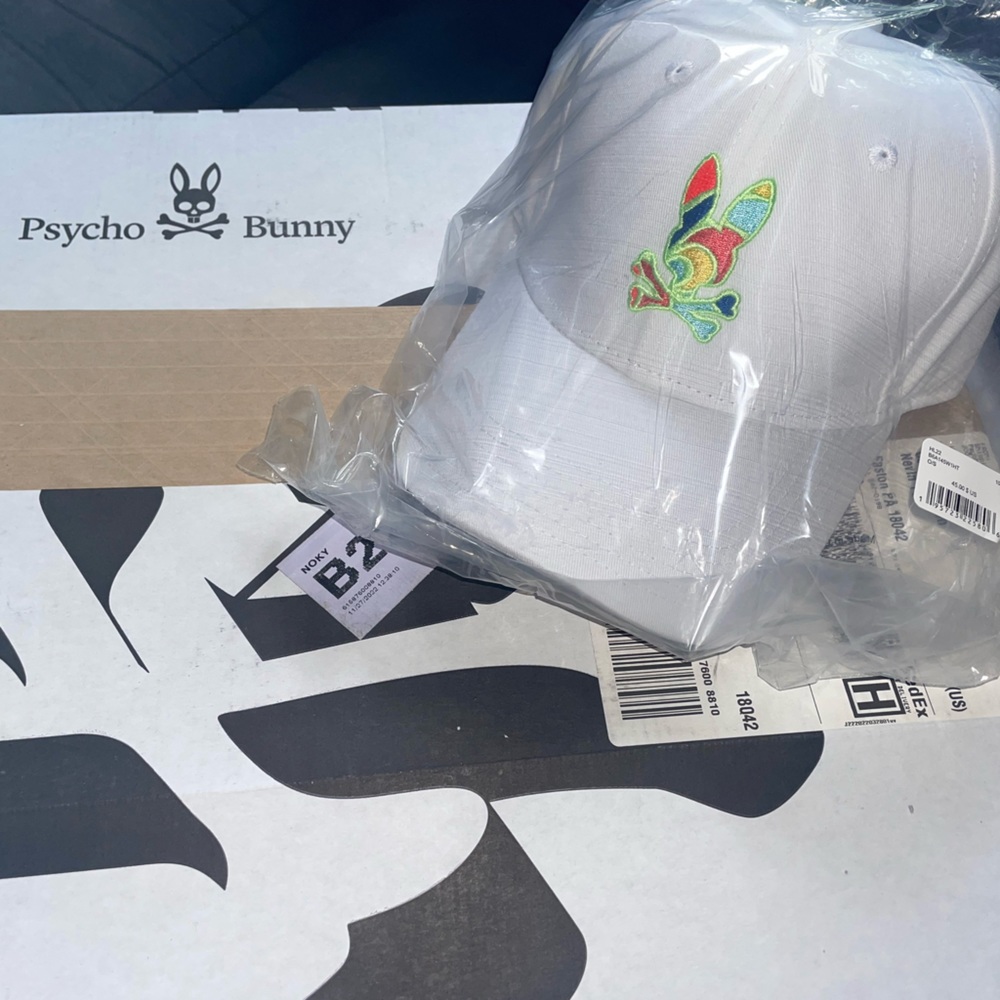 Psycho bunny unisex white hat with neon multicolor detail